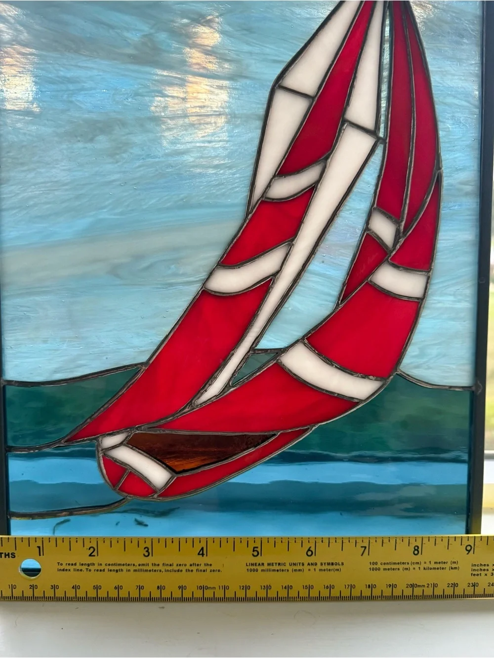 Handcrafted Stained Glass Sailboat Window Panel Suncatcher Nautical Decor
